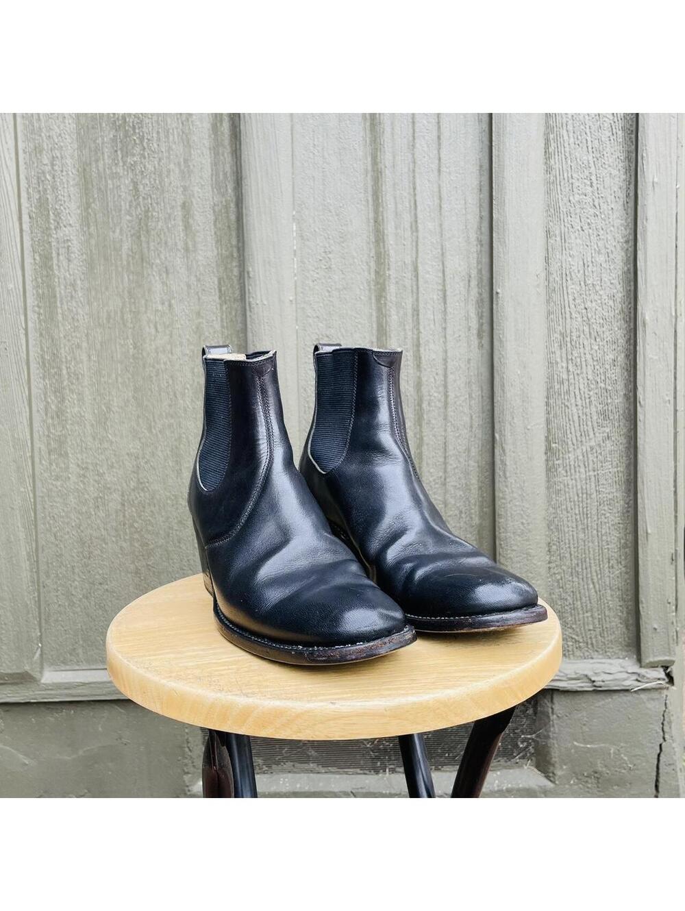 Japanese leather Block Heel Chelsea Womens Black Boots Size 7.5